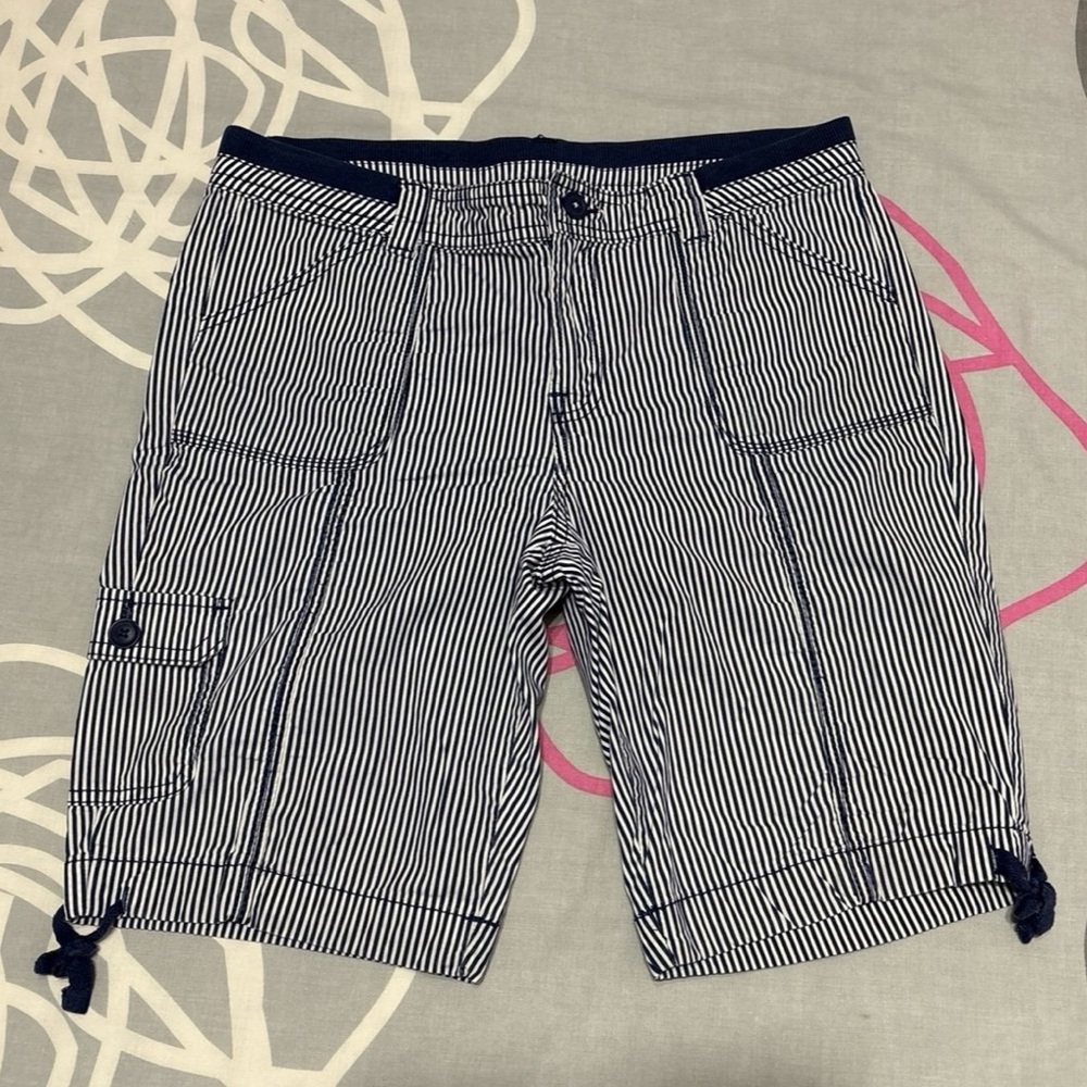 St. John’s Bay White and Navy Blue Bermuda Shorts